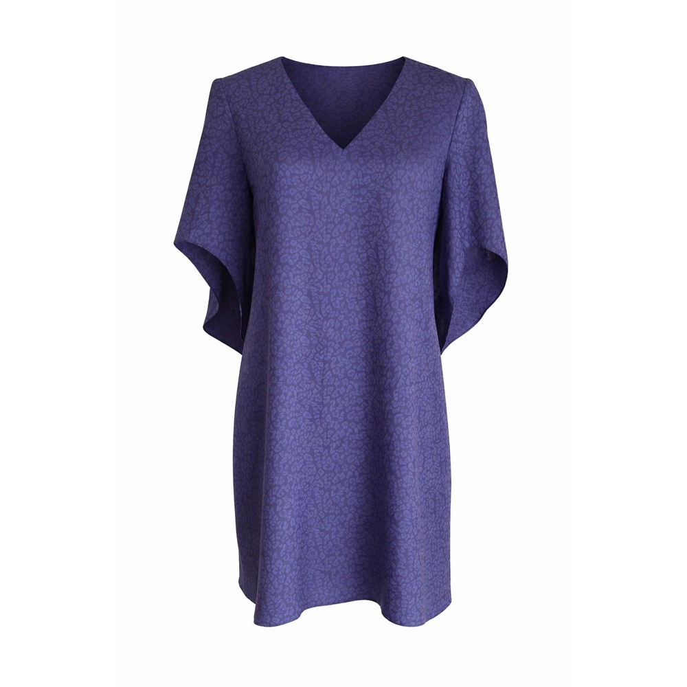 NEW Anna Cate Meredith Dress Navy‎ Blue Leopard Jacquard V-Neck Split Sleeve XS